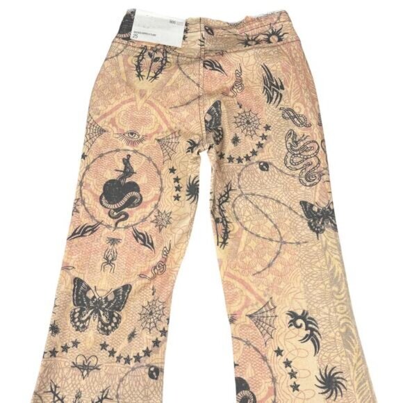 NWT BDG Urban Outfitters Printed Y2K Ruched Dipped V-Front Flare Jean Sz 25 - Picture 7 of 8